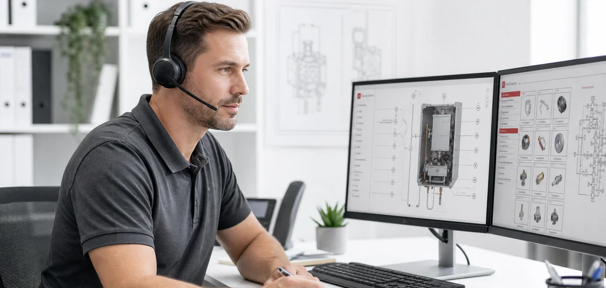 Operatore del supporto tecnico con cuffie e microfono