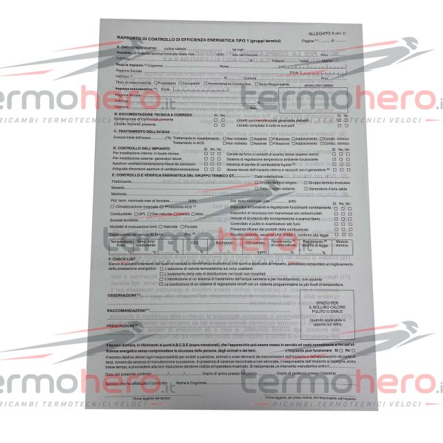 Rapporto di Controllo di Efficienza Energetica Tipo 1 - Allegato II - 50 Copie