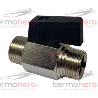 Valvola a sfera 3/8 maschio maschio per carico impianto, lunghezza 42 mm